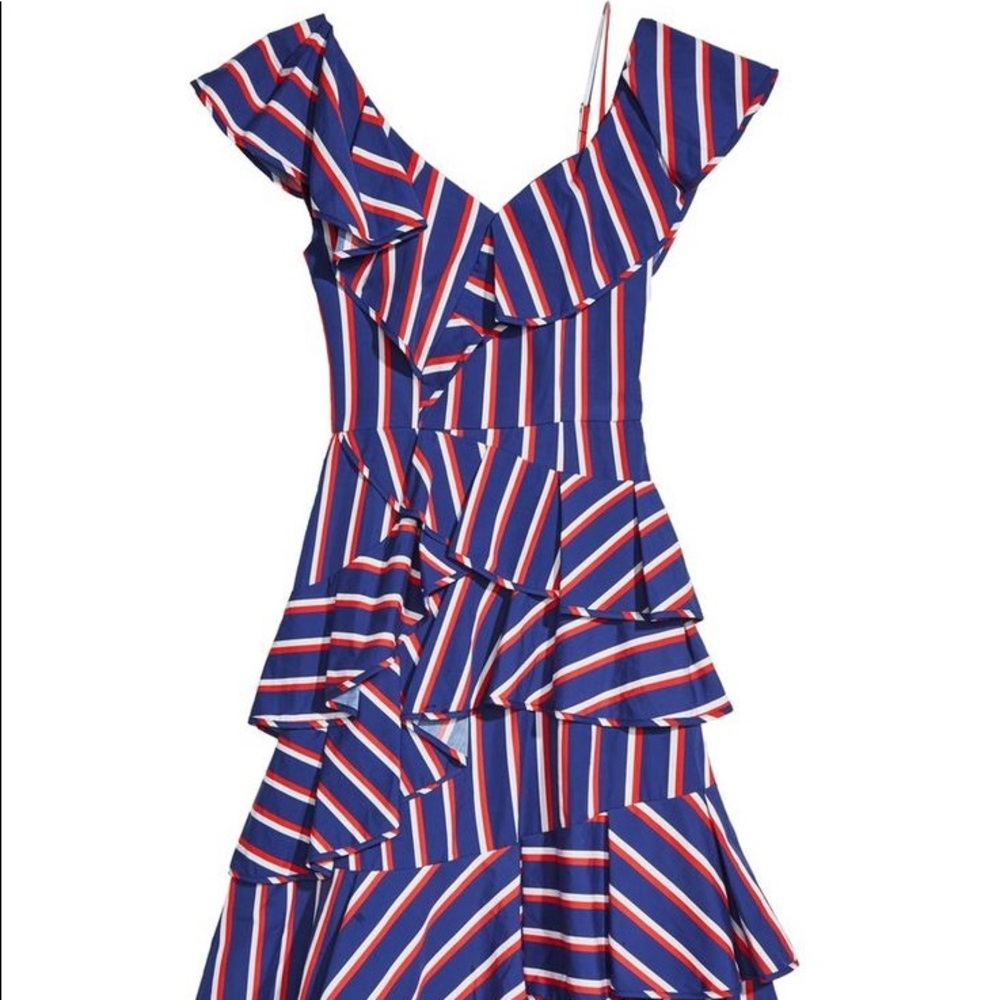 Alice and Olivia Red White and Blue ruffled one shoulder dress NWT size 6